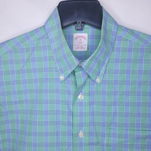 Brooks Brothers Shirt Mens Medium Plaid Green, Blue Non Iron Original Polo 346 - Picture 1 of 10